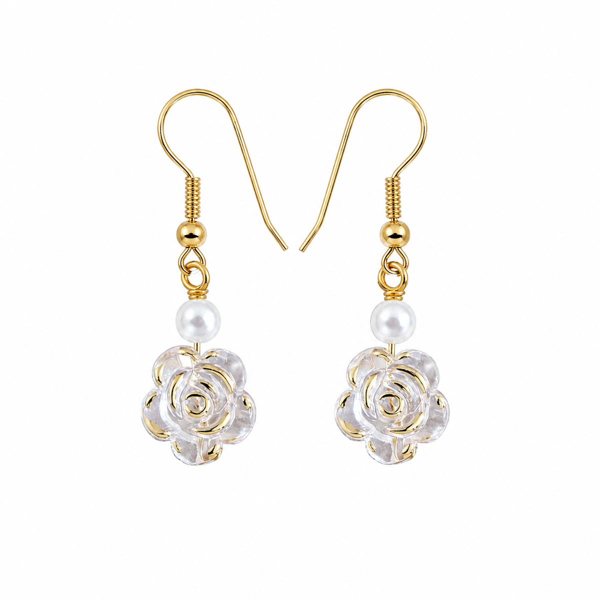 Rose drop earrings, with gold accents
