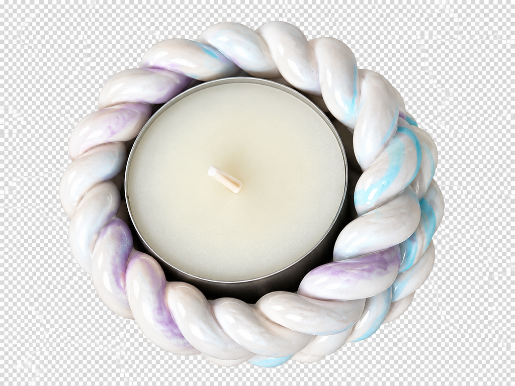 Trinket box, lotus bowl and tea light candle holder marbled white, blue,purple