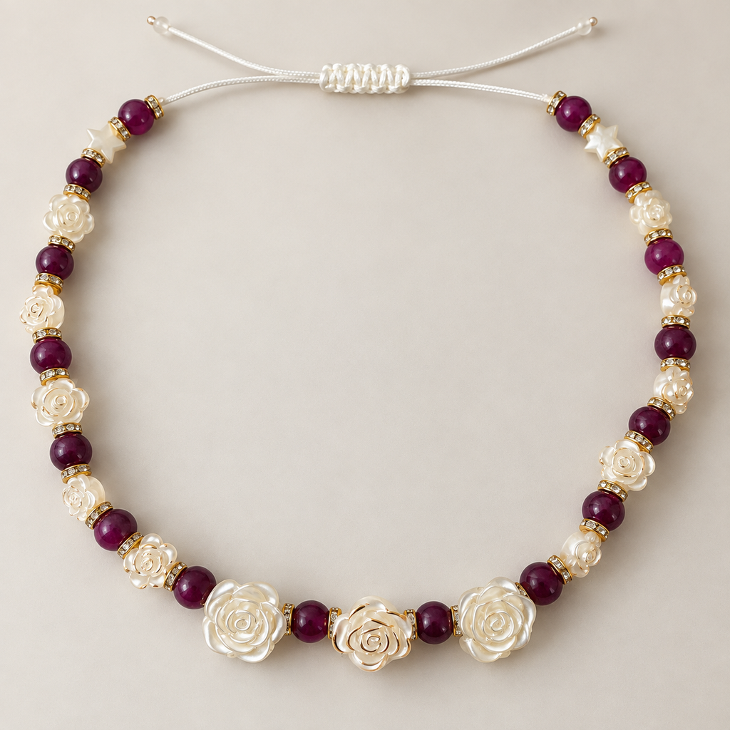 Rose, plum agate jewellery set