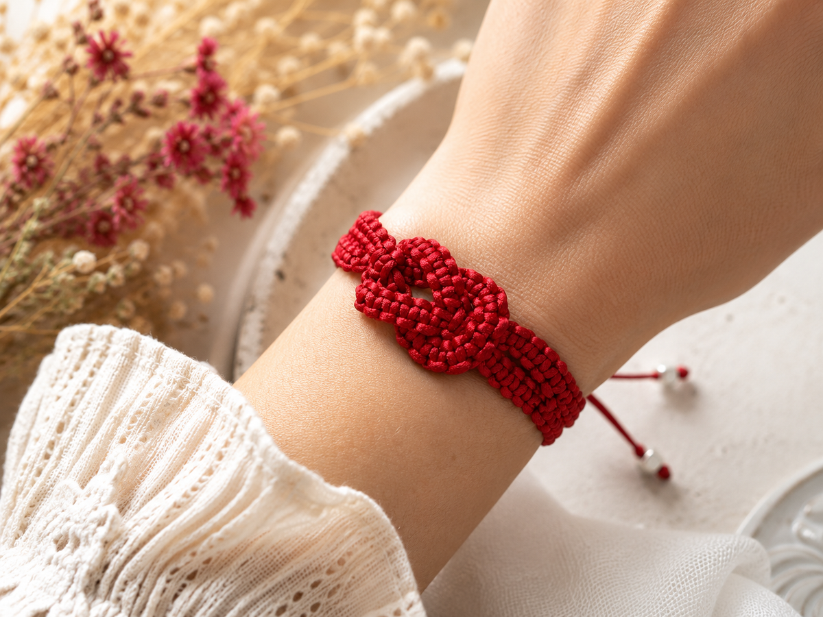 Red macrame eternity bracelet