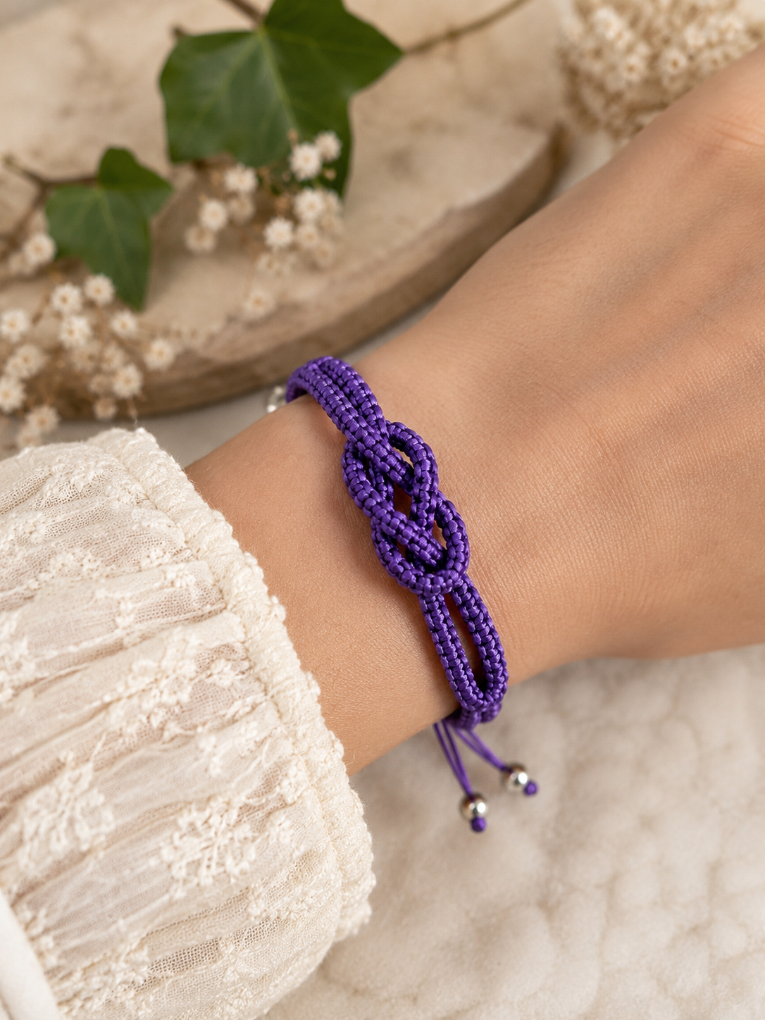 Purple eternity macrame bracelet