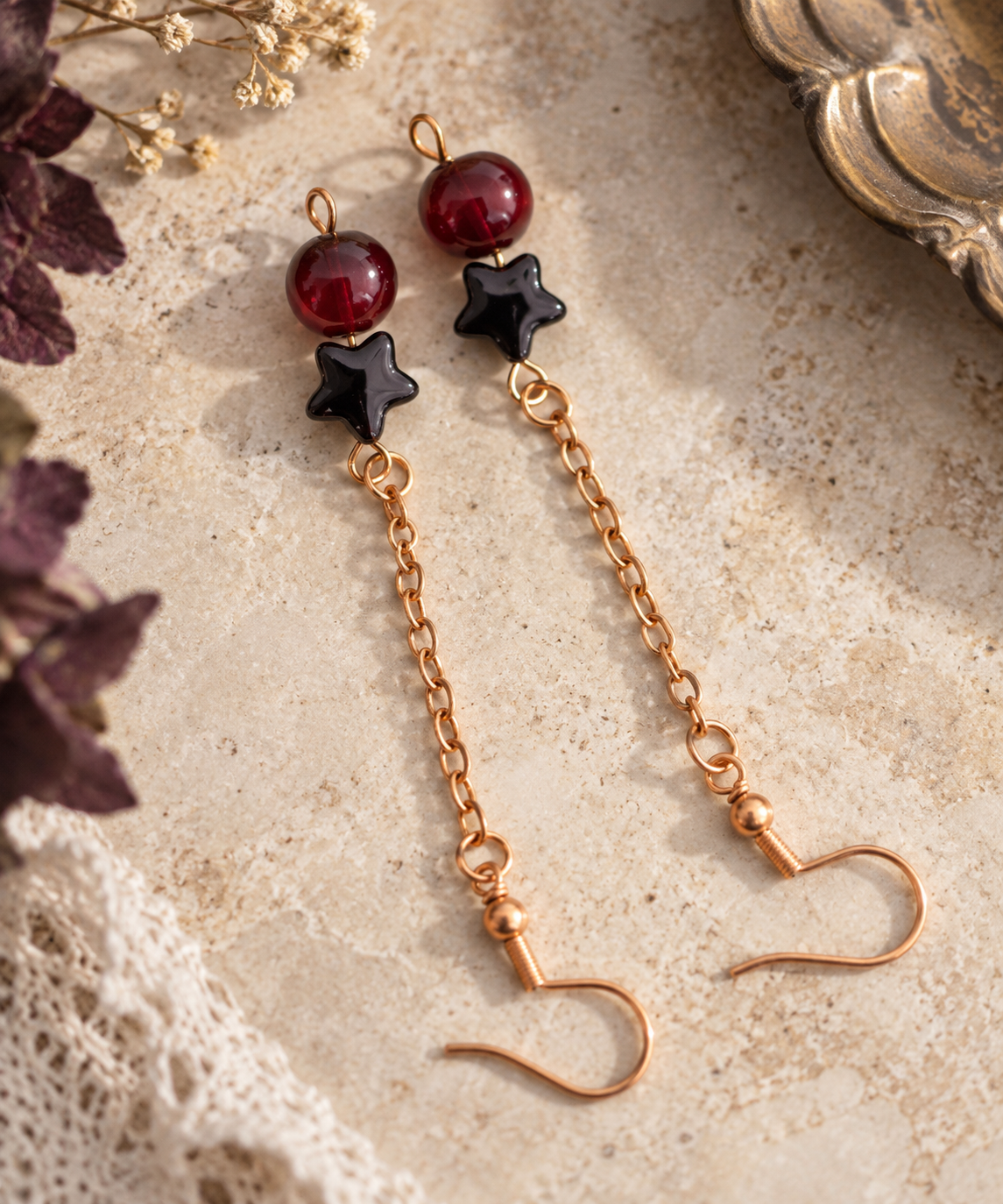Stars with red beads earrings