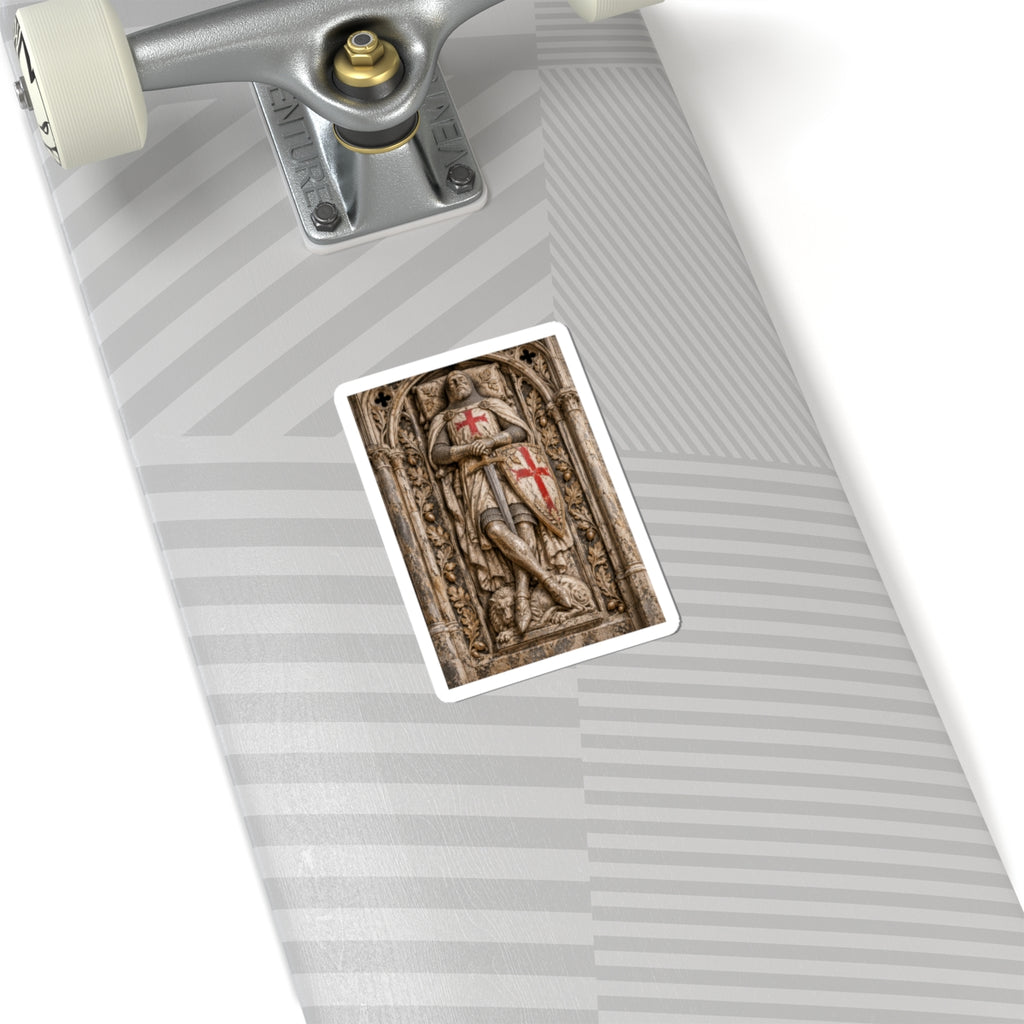 Templar Knight Stone Carving Sticker — Medieval Crusader Kiss-Cut Decal