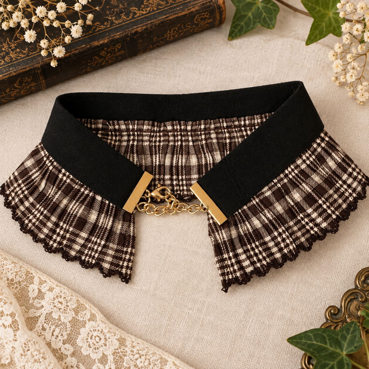 Black velvet choker with tarton and crow pendant