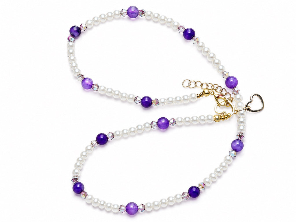Amethyst, pink crystals, faux pearls 46cm +extender (Copy)