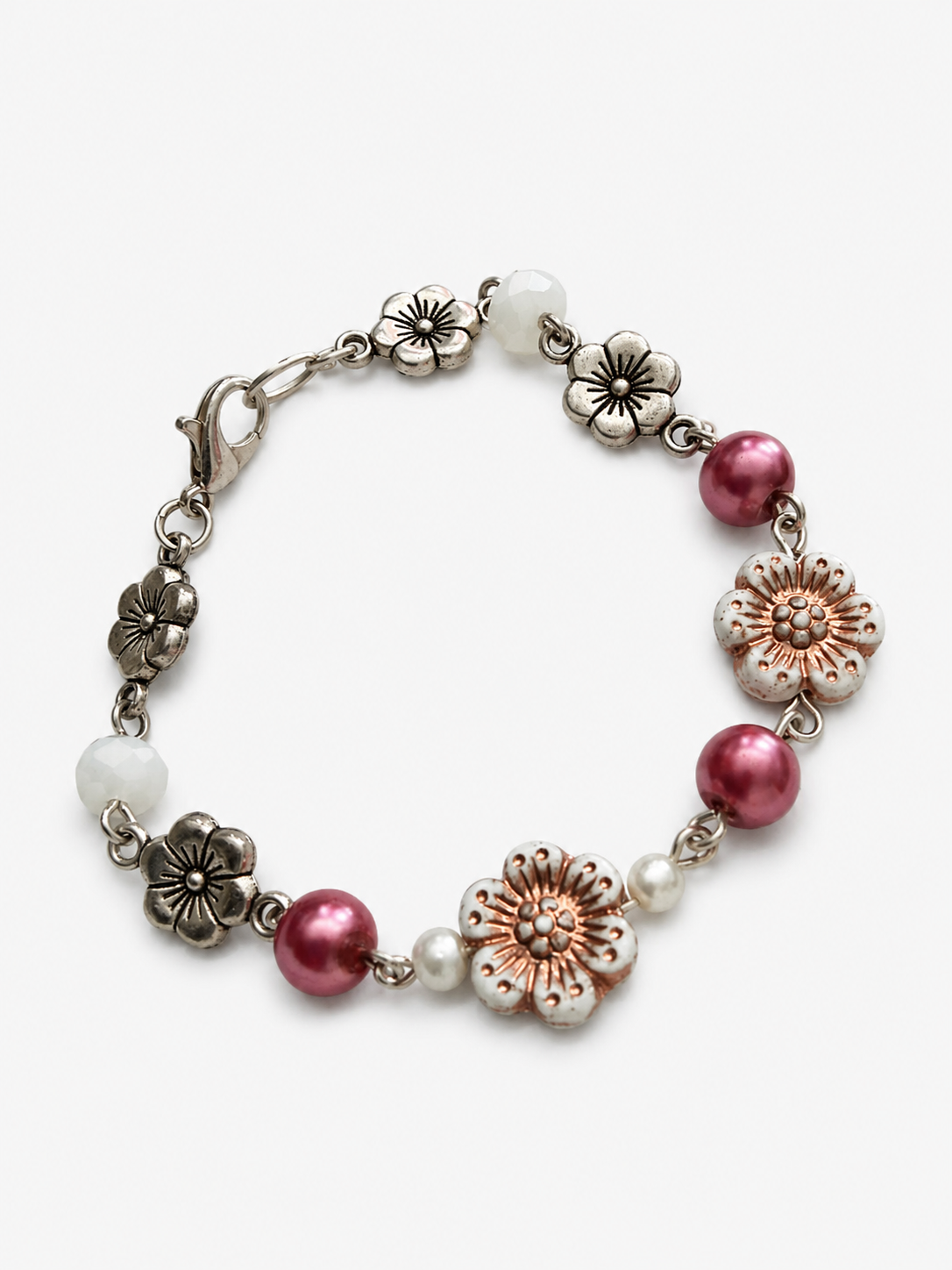 Floral pink bead bracelet on flower chain