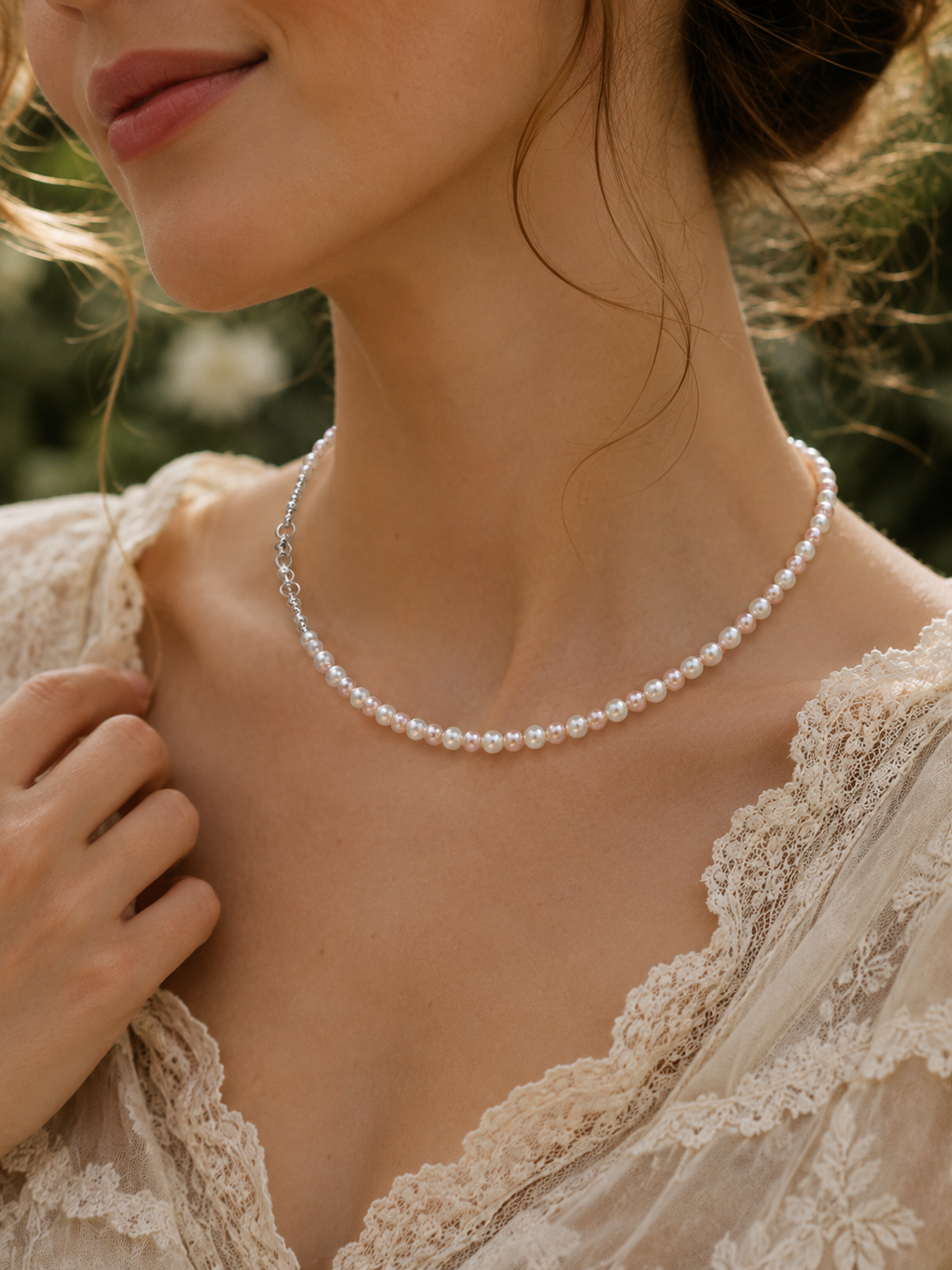 Faux Pearl Necklace in soft pink and white pearls 50cm