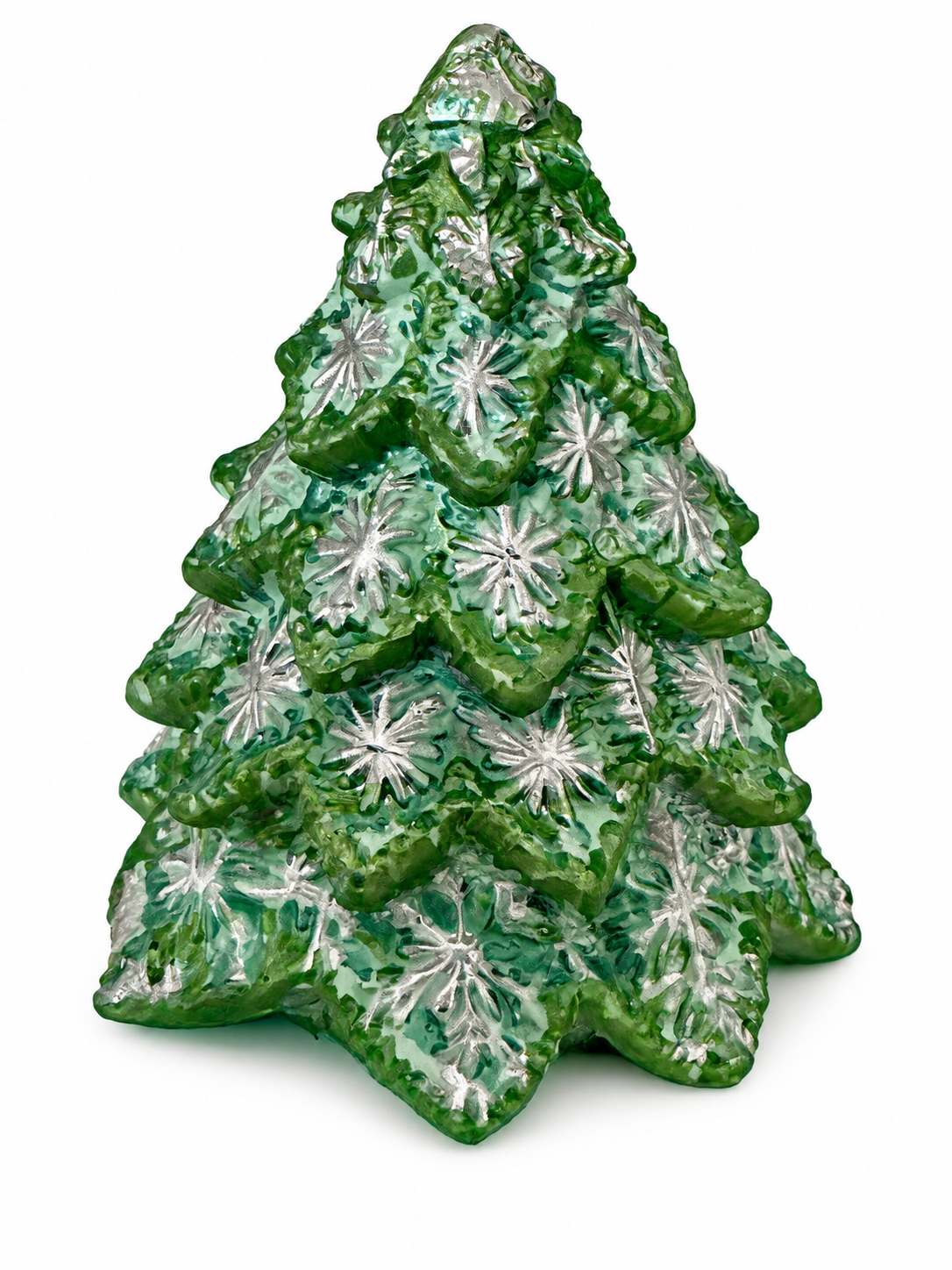 Christmas tree, green and silver in eco resin