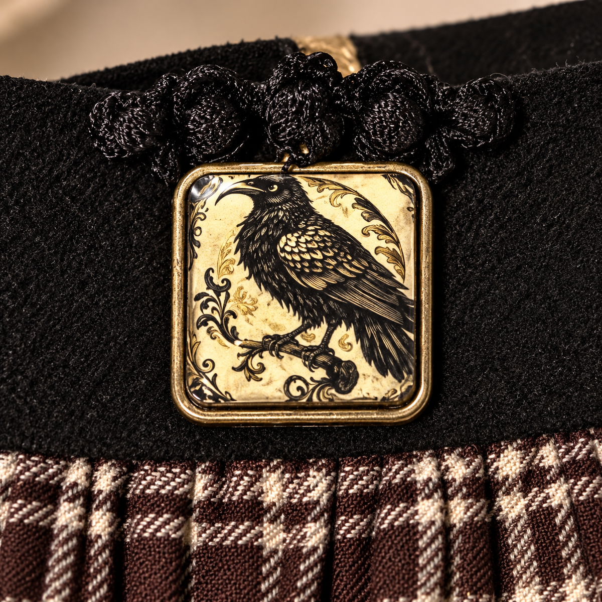 Black velvet choker with tarton and crow pendant