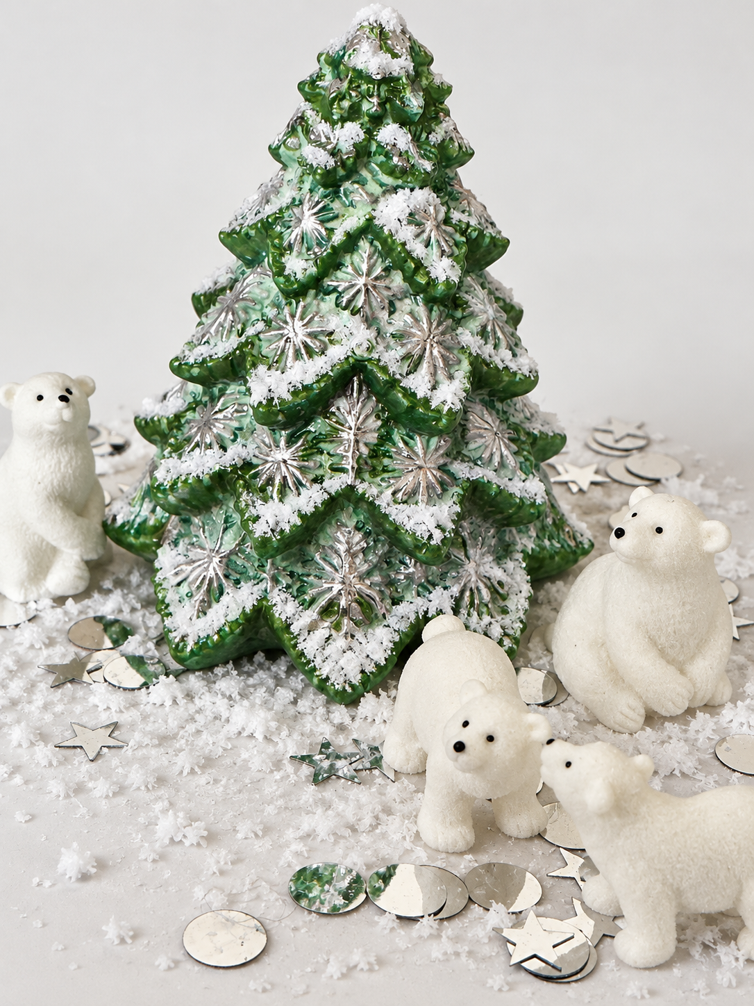 Christmas tree, green and silver in eco resin