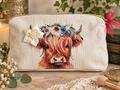 Highland cow floral cosmetic bag fully lined make-up pouch