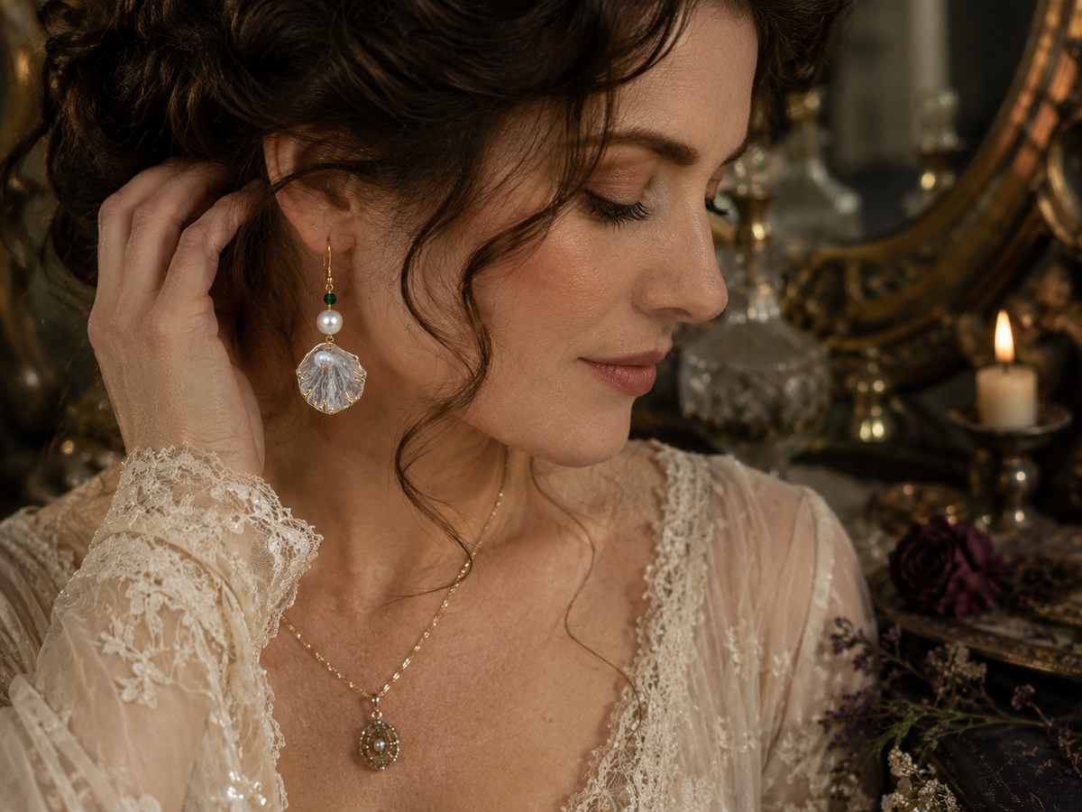 Rose drop earrings, with gold accents
