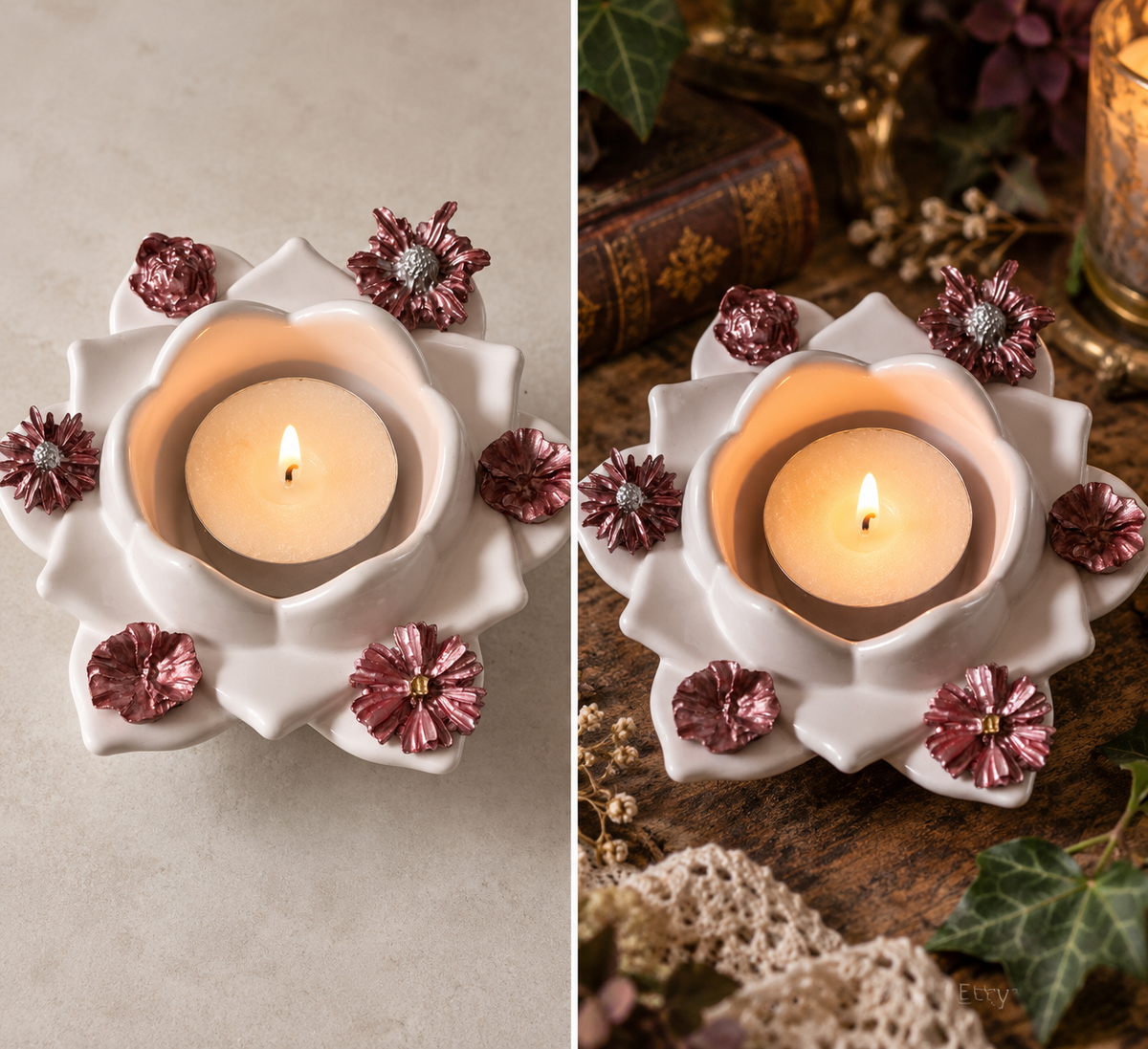 Pink Lotus resin tea light holder