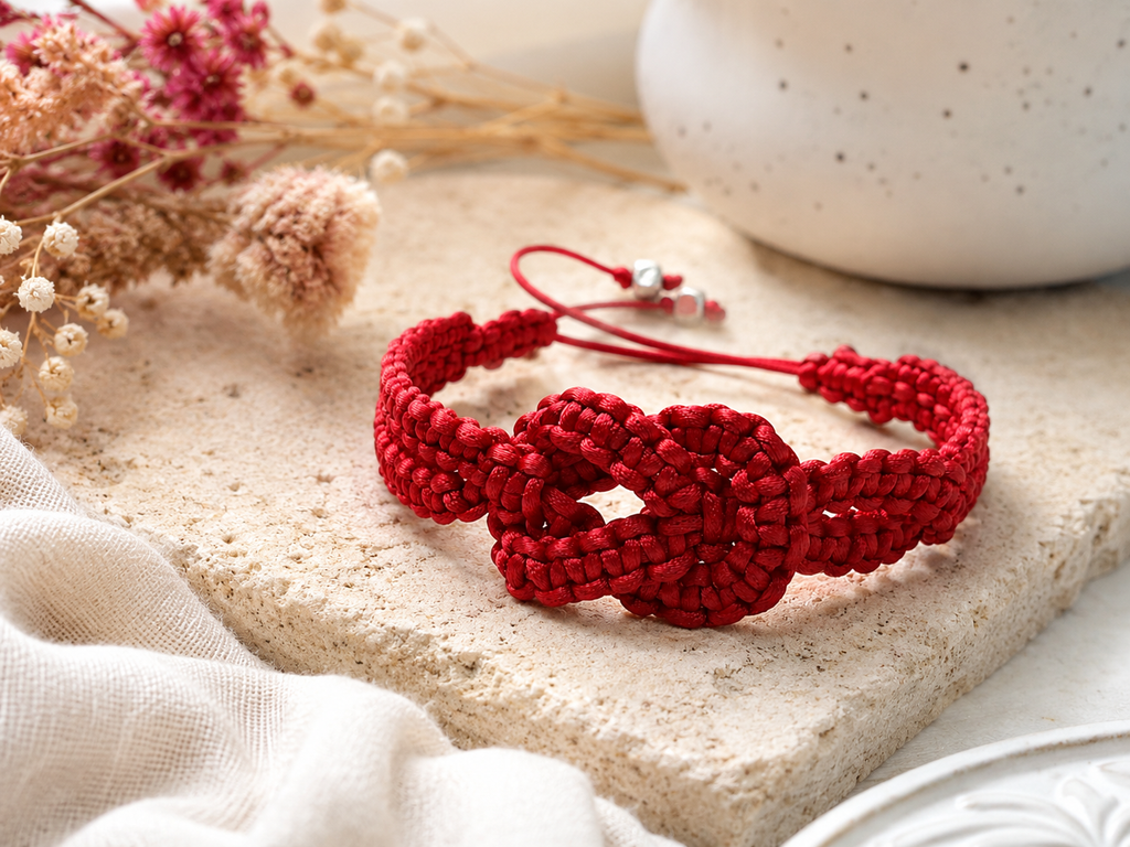 Red macrame eternity bracelet