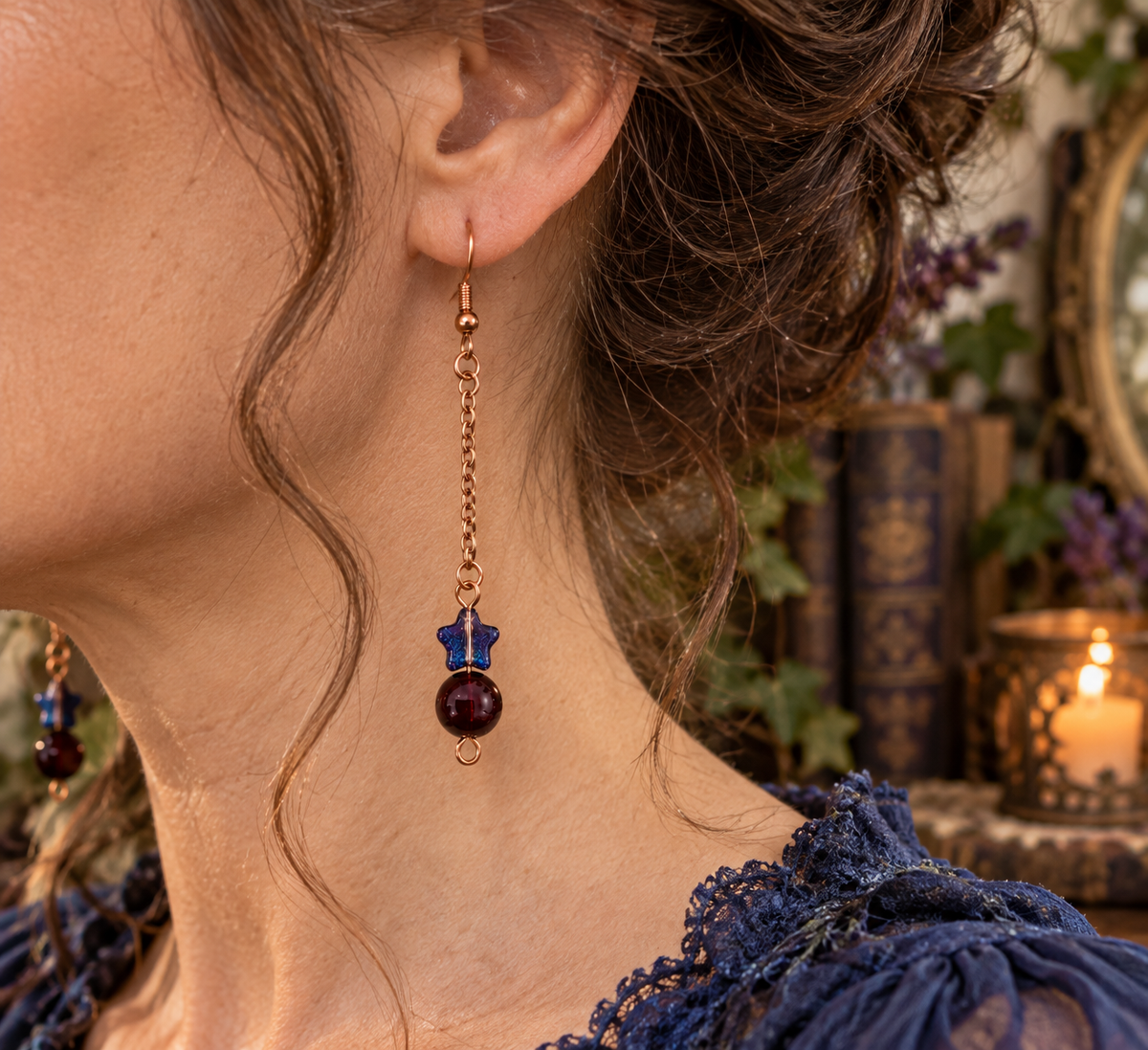 Black glass and crystal beaded earrings
