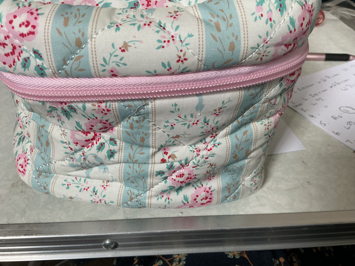 Large boxy travel bag, double pink zip roses and blue
