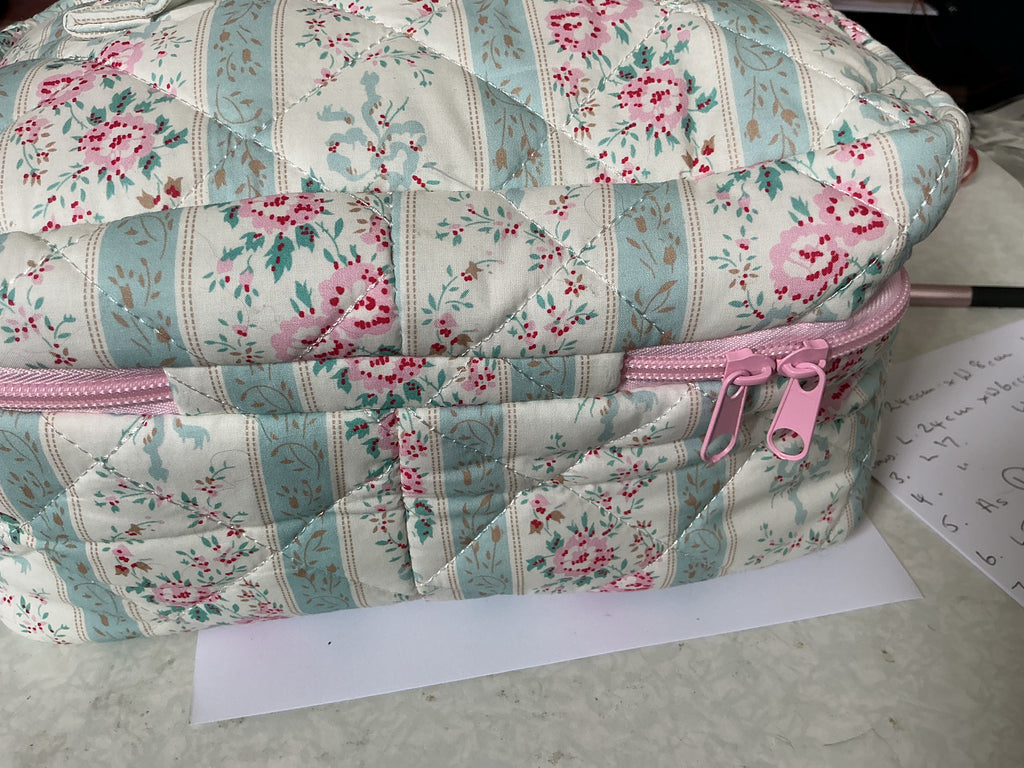 Large boxy travel bag, double pink zip roses and blue